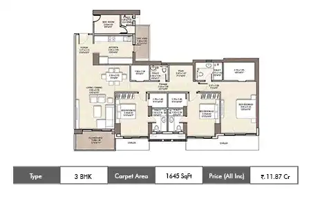 3 BHK 1645 SqFt